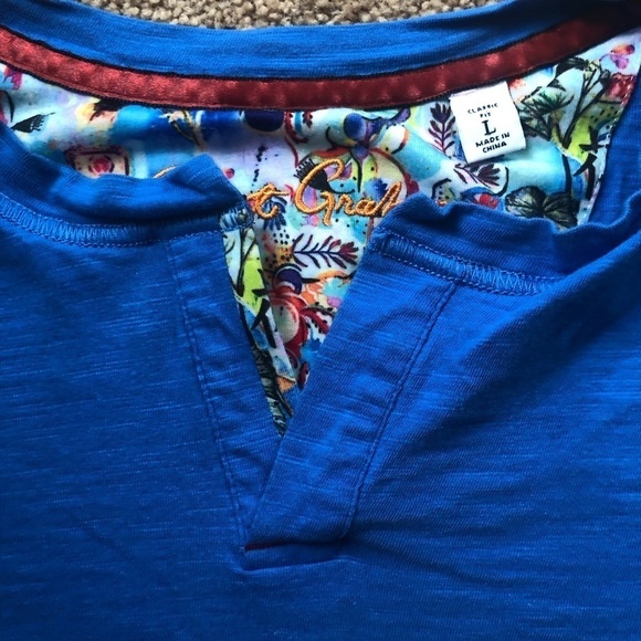 Robert Graham Tee Sz L Classic Fit Split Crew Neck Blue Short Sleeve Cotton - Picture 5 of 6